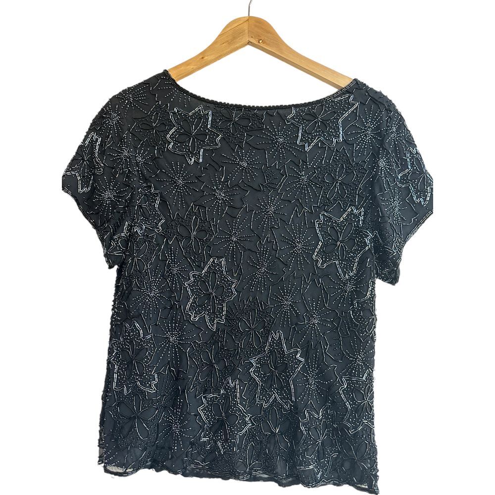 Paradise NY Vintage Silk Top Black XL Beaded Formal Wear Cocktail Party Goth - Picture 2 of 10